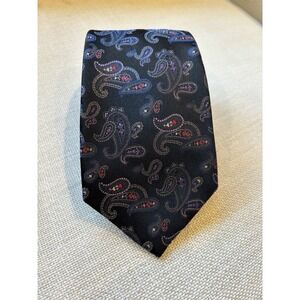 David Donahue Men's Silk Tie Black Purple Paisley 3.5" Made USA